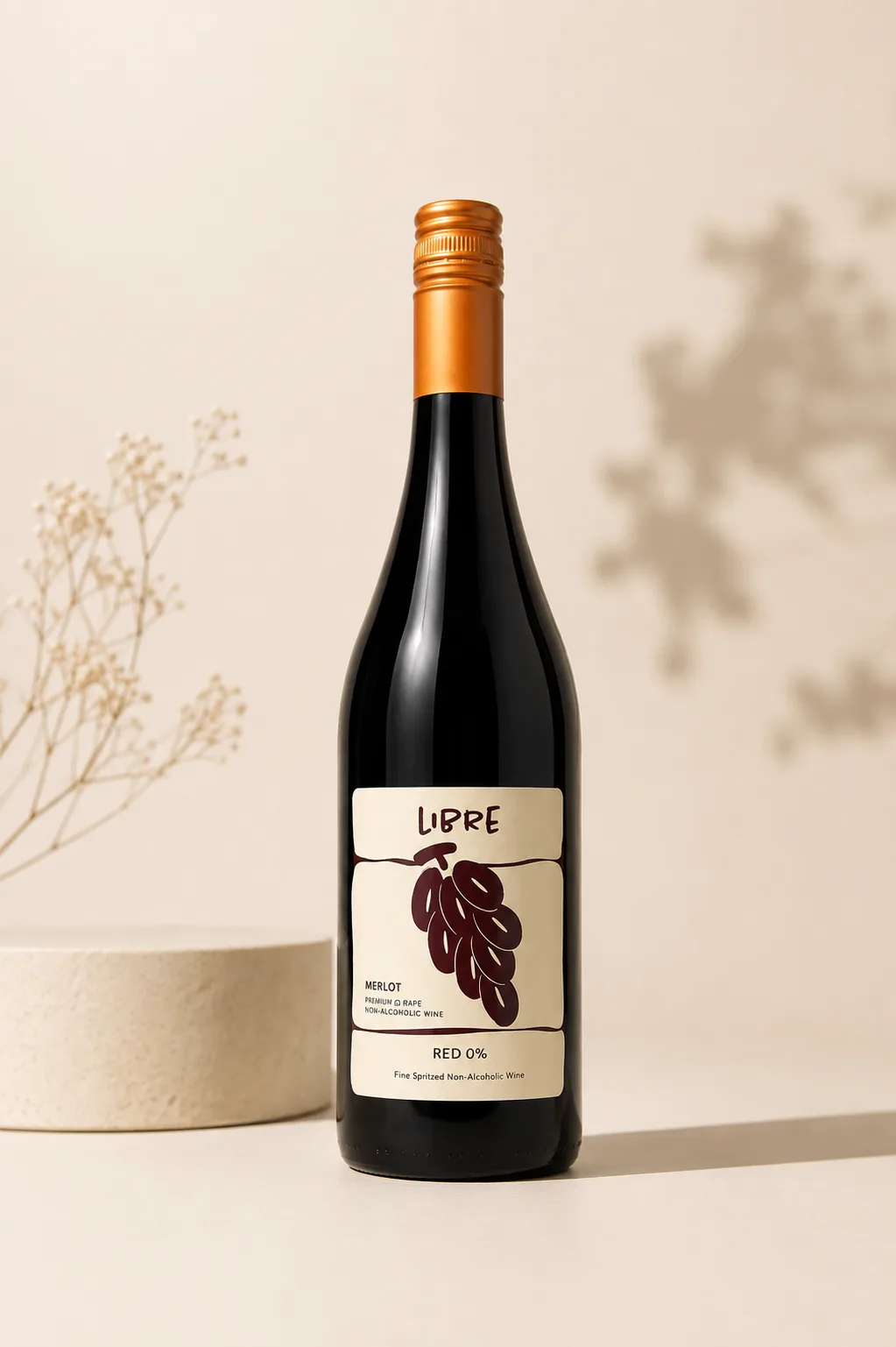 LIBRE Merlot alone on a cream ground with a soft shadow.